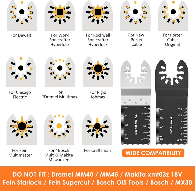 Abizarch 8Pcs Oscillating Saw Tool Blades Set Bi-metal Stainless Steel Multitool Blades Kit Quick Release Oscillating Blades Precise Cutting Saw Blades with 3 Gaskets for Wood Plastic Cutting(8pcs) - Image 4